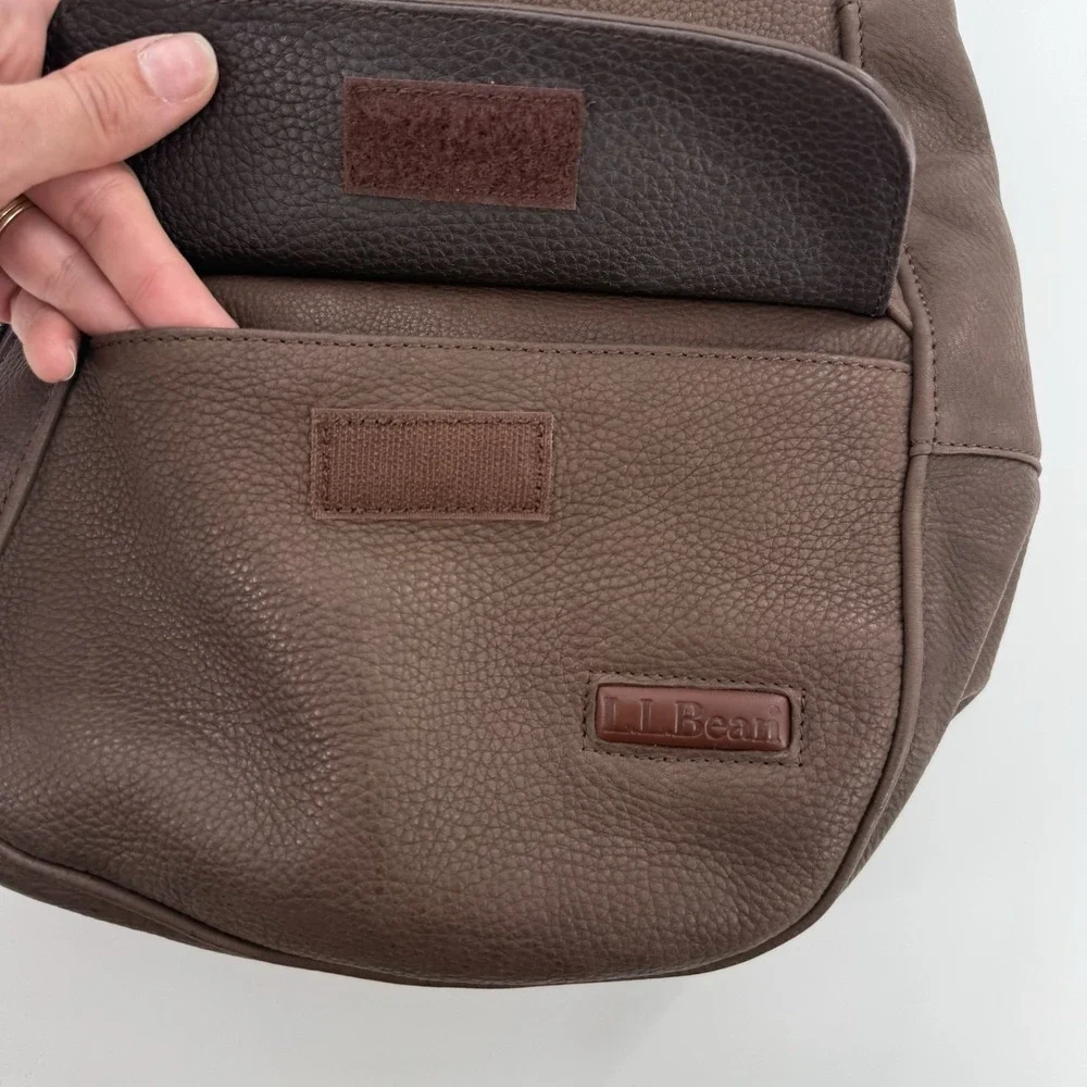L.L. Bean Ameribag Healthy Back Bag Brown Leather Crossbody Sling Backpack